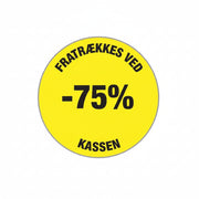 Yellow discount sticker 75%. Roll of 500 pcs. Ø 30 mm.