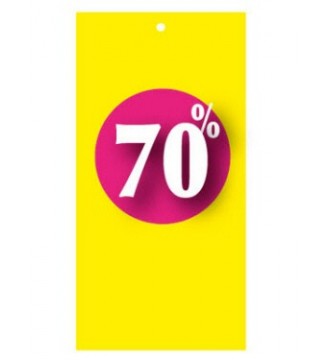 Discount label in tag form for garment tagging gun. Yellow, select percentage