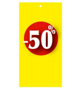 Discount label in tag form for garment tagging gun. Yellow, select percentage