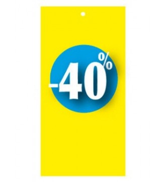 Discount label in tag form for garment tagging gun. Yellow, select percentage