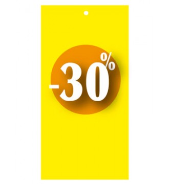 Discount label in tag form for garment tagging gun. Yellow, select percentage