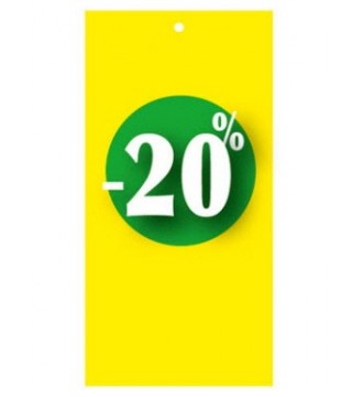 Discount label in tag form for garment tagging gun. Yellow, select percentage