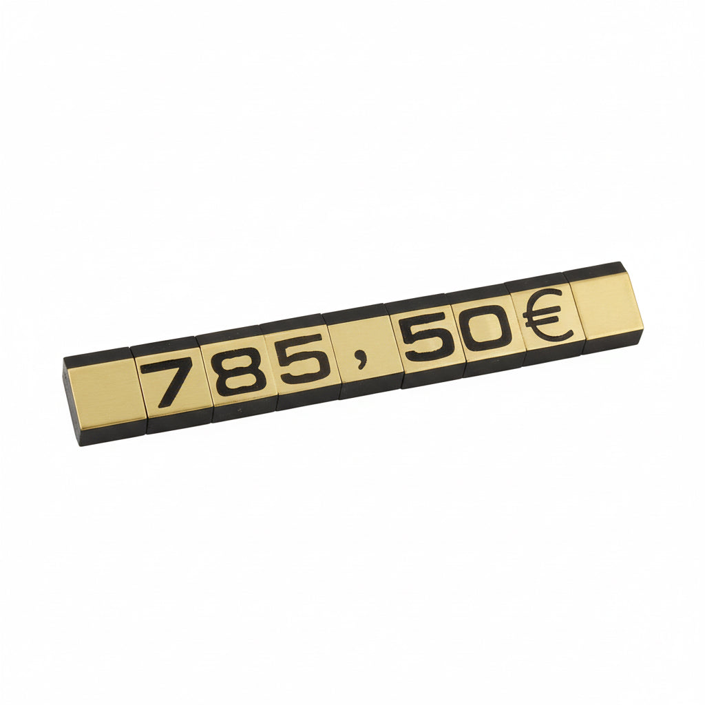Price tag set, 360 pcs. with stand. Gold L7 x H9.5 mm.