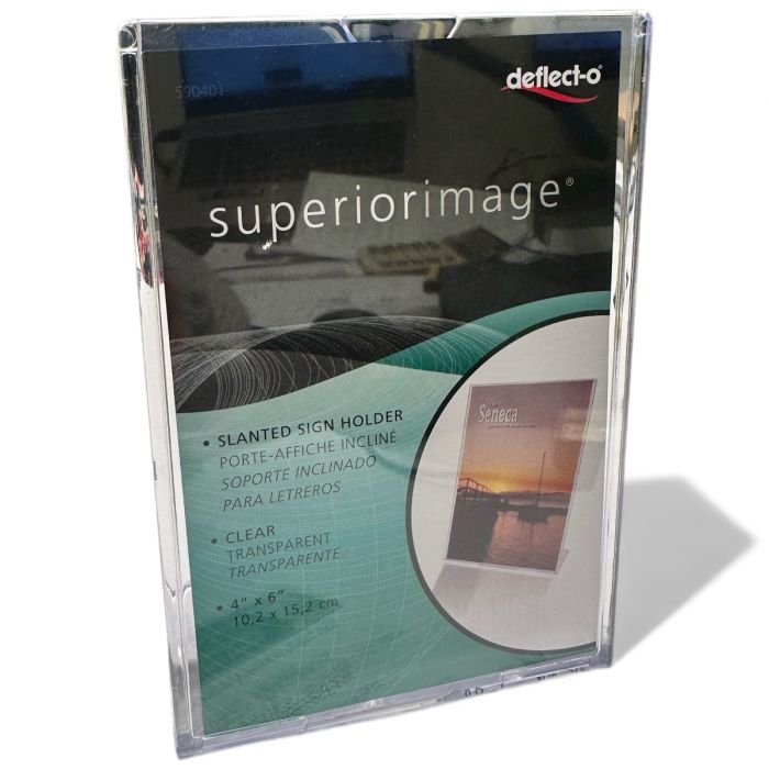 Sign holder, A6 tall, angled, acrylic, 10 x 15 cm