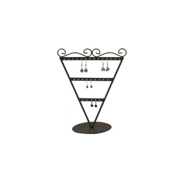 Ear stud display V-shaped. Black metal. H23 cm. 13 pairs of earrings