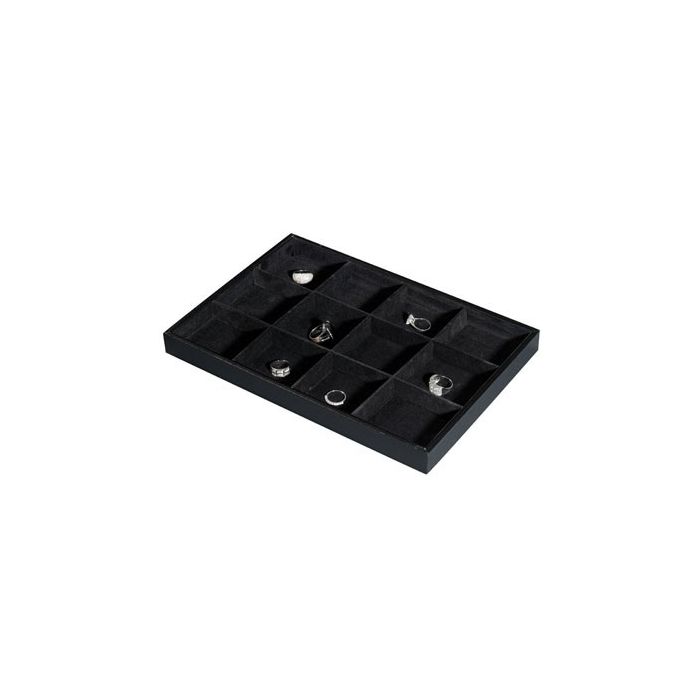 Jewelry tray 12 compartments. Black flock