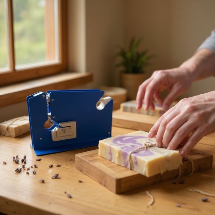 Poselukkemaskine i metal, L 17 x 5,8 x H 10,5 cm. Blå