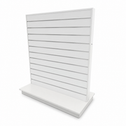 Gondola, double-sided, white, B124 x D61 x H132 cm. Groove spacing 10 cm. Includes wheels