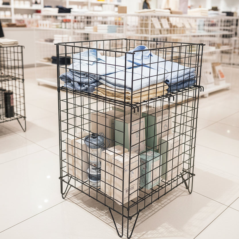NORA, sales basket with adjustable base – black, 50 x 50 x H75 cm