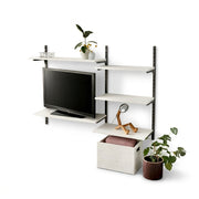 Wall set with Framework rails in black, shelves in white. Dimensions: 150 x custom height. As shown