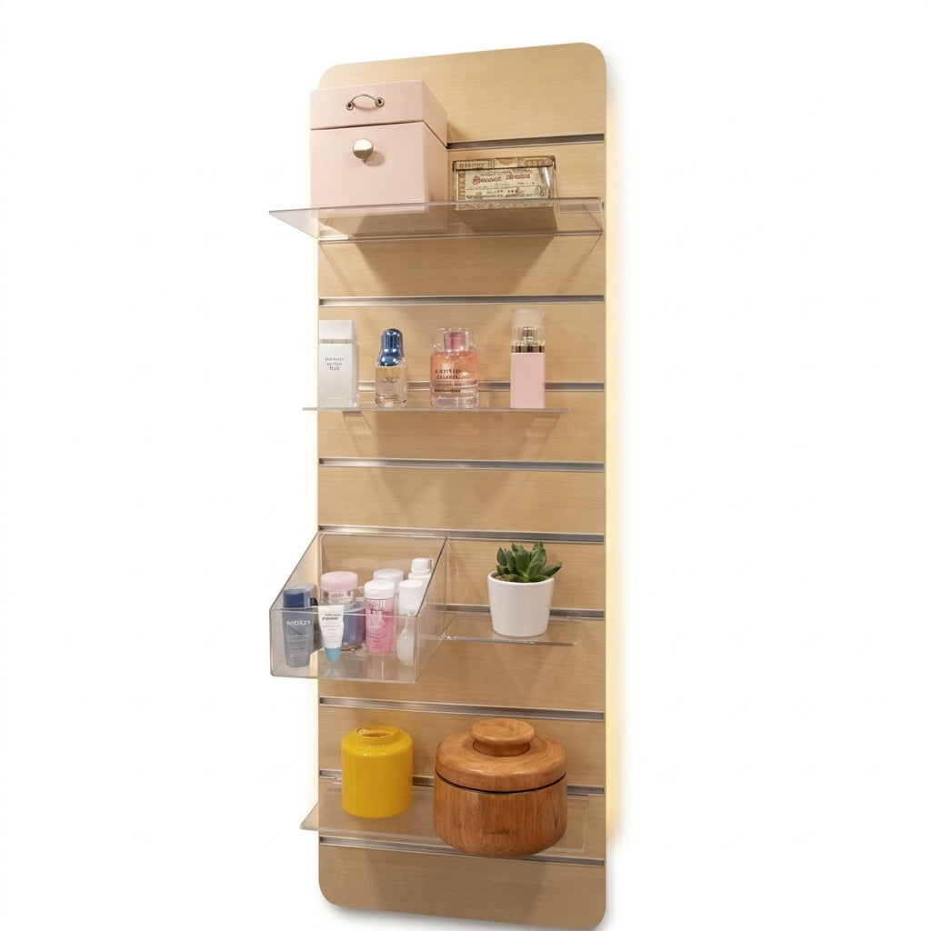 Wall set - Small items wall on slatwall panel with clear acrylic accessories