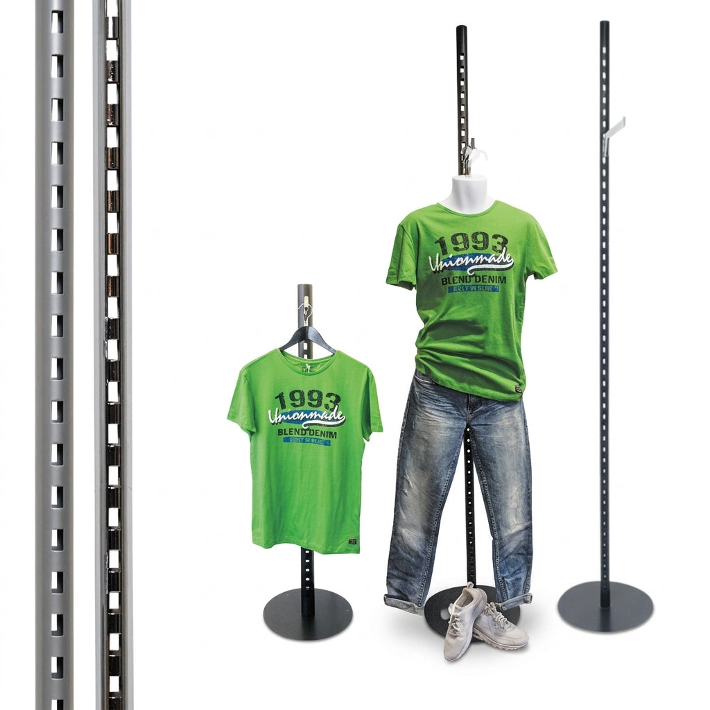 Window / column display with front hanger. 60 mm, H226 cm. Choose color
