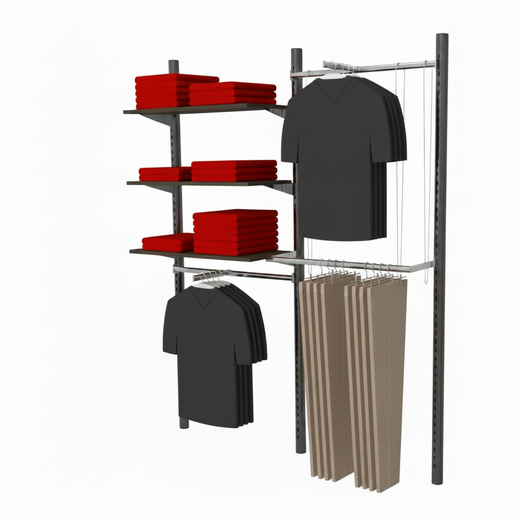 Wall set with Pipe-line wall in titanium Ø 60, shelves in black. Dimensions: 189 x H 226. As shown.