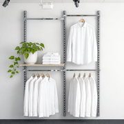 Wall set with Pipe-line wall in titanium Ø 60, maple shelf. Dimensions: 155 x H 226. As shown.