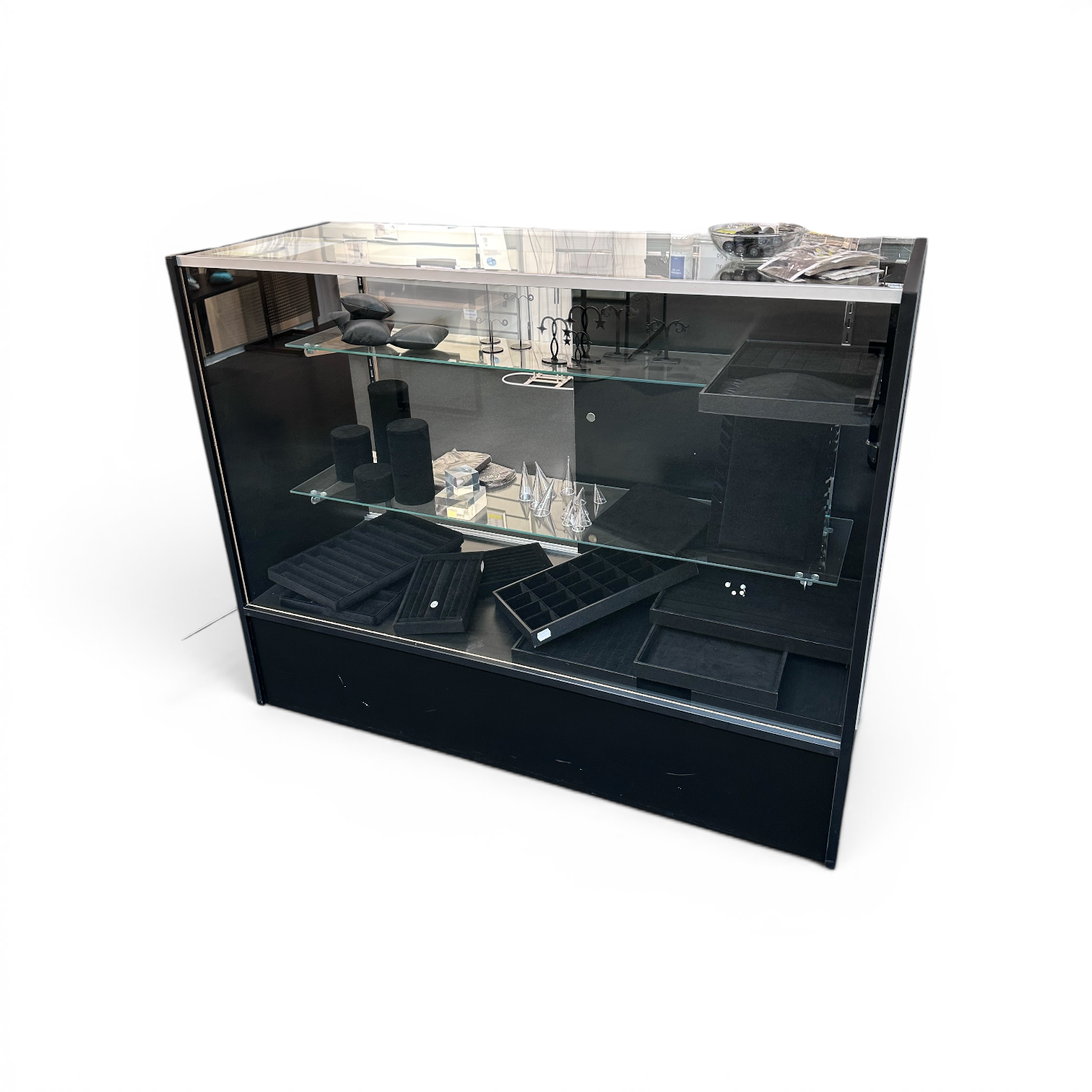 DEMO Slimline counter – glass module with 2 glass shelves, black