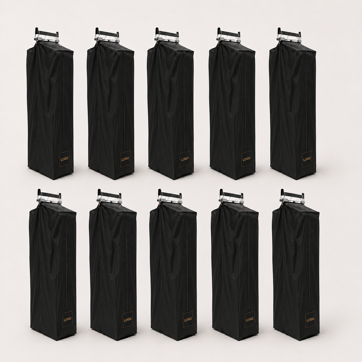 10 black collection bags with suitcase-style closure and custom logo