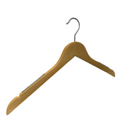 Wood hanger, solid, flat, adult, with rubber and notch, without rod, lighter natural, 12 mm thick, 45 cm.