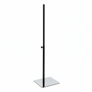 Fodplade i metal 28,5 x 33 cm krom, med teleskopisk stang,  H70-116 cm, Ø 25 mm sort.