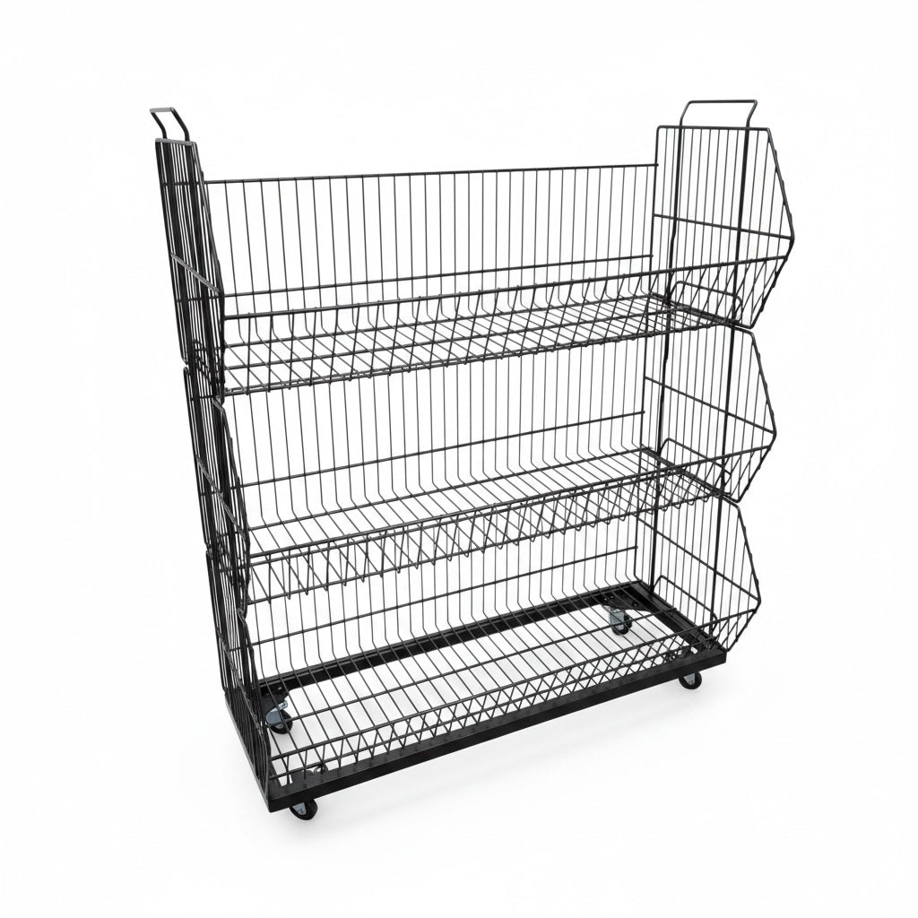 3-Tier Stackable Basket with Wheels – Matte Black, 81 x 43 x H100 cm