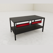 Packing table on wheels with black tops, 160 x 80 x H80 cm. Incl. 2 paper roll holders