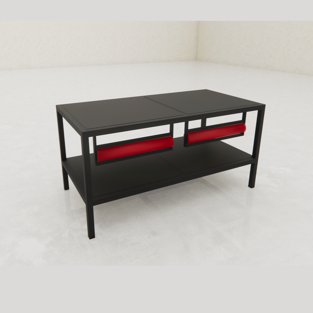 Packing table on wheels with black tops, 160 x 80 x H80 cm. Incl. 2 paper roll holders