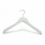 Wooden hanger, solid, flat, junior, with rubber and notch, without bar, matte white, 32 cm
