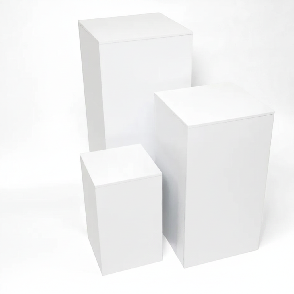 Display risers, set of 3, white melamine
