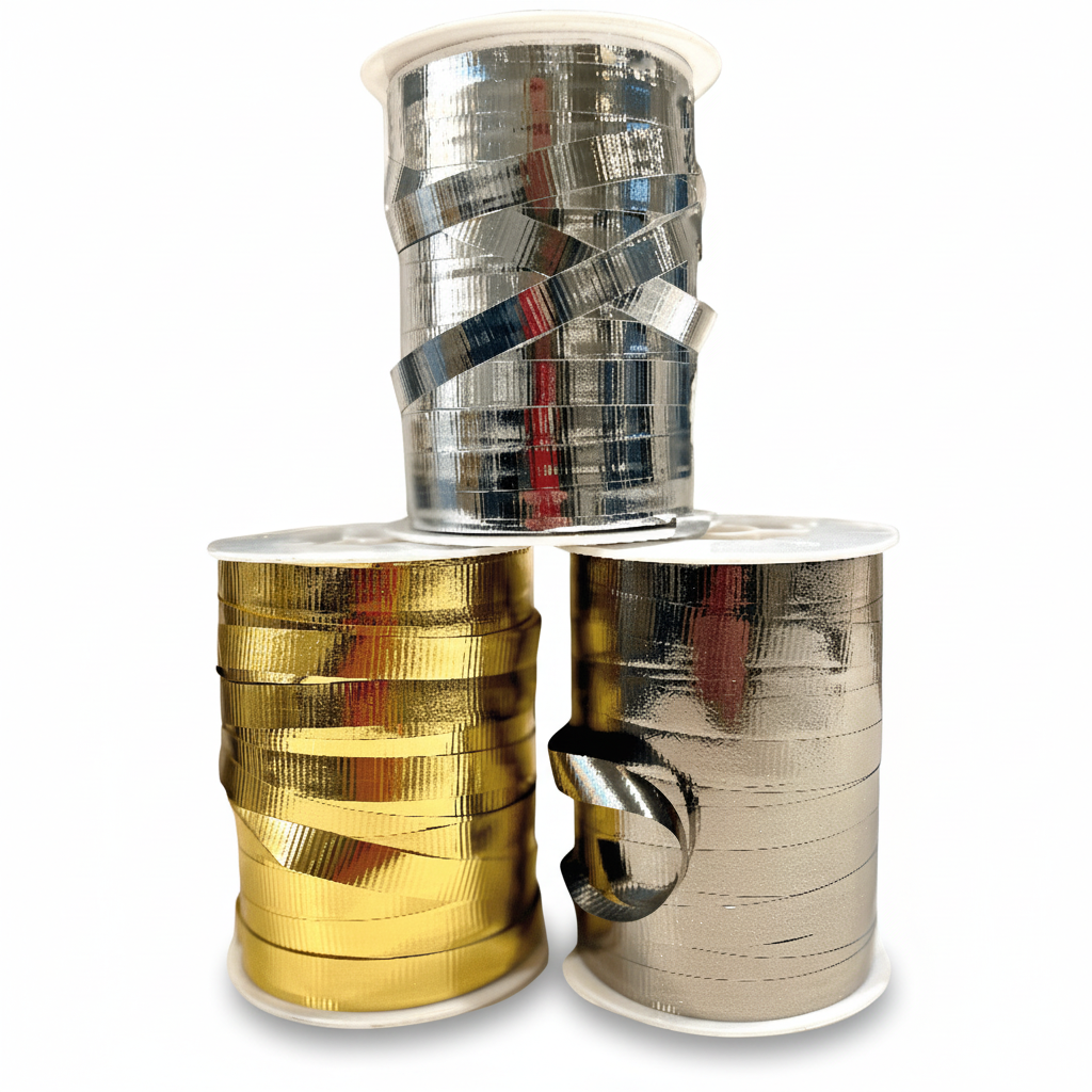 Gift ribbon, metal ribbed smoke-colored, 10 mm x 250 mtr.