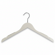 Wooden hanger, solid, flat, adult, with rubber and notch, without bar, white, 12 mm thick, 45 cm