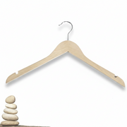 Wood hanger, solid, flat, adult, with notch, Raw - unvarnished, 12 mm thick, 45 cm. Sold in cartons of 50 pcs.