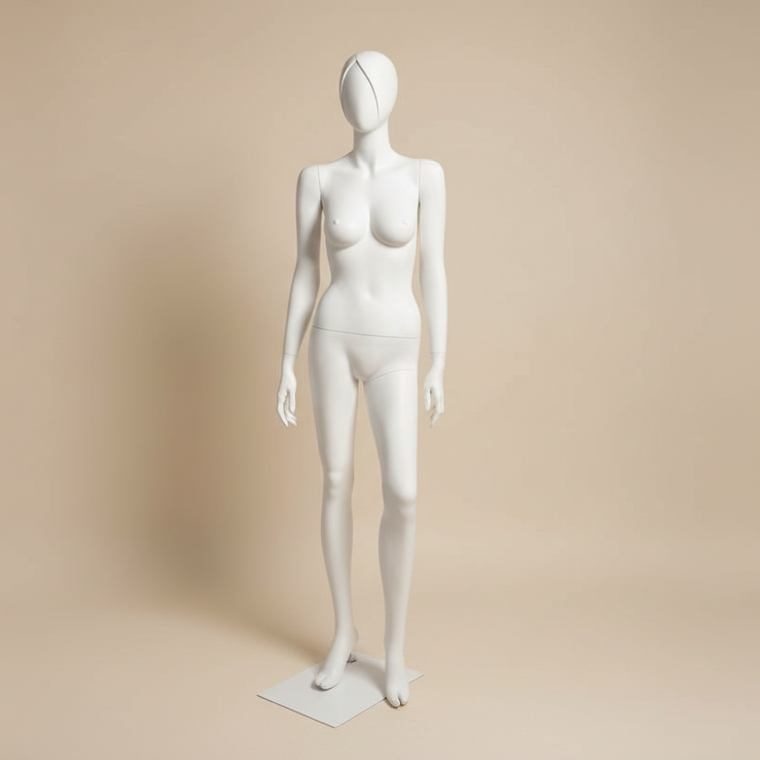 Mannequin. Female 2 with sculpted hair. White. Light on toes