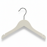 Wooden hanger, solid, flat, junior, with notch and without bar, white, 32 cm