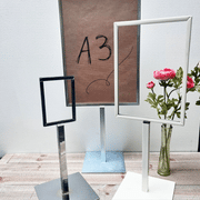 Menu holder, A3, with square base, white, H25 cm (18x18 cm)