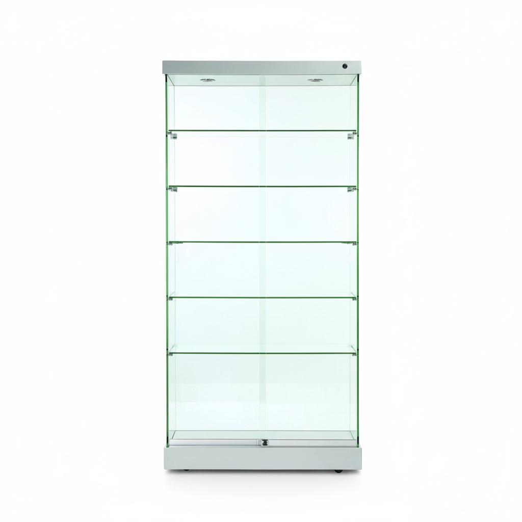 Display cabinet - Toscana II, floor-standing showcase with lighting, aluminum top and base, 90 x 46 x H184 cm.