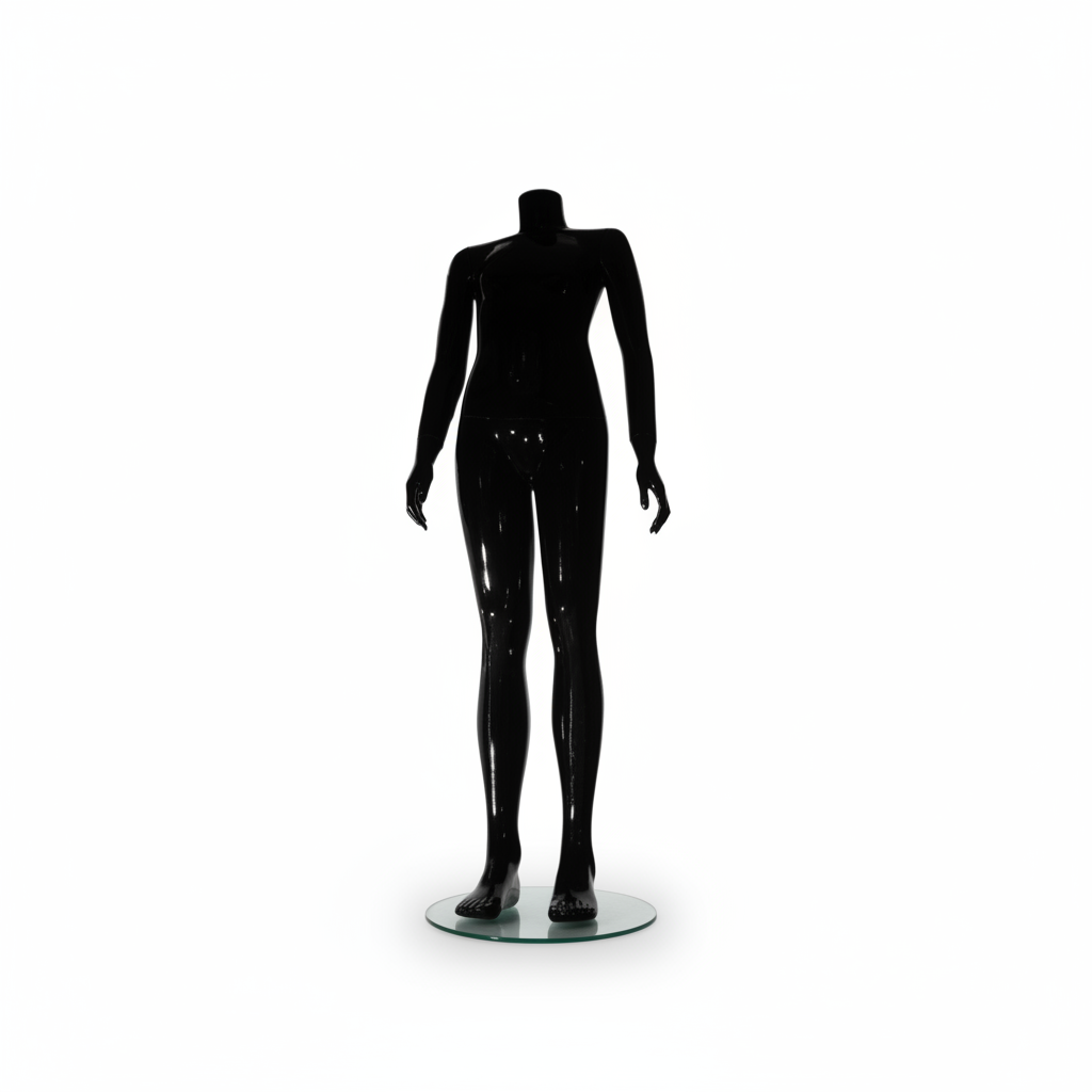 Family children's mannequin. Black high gloss. 12–14 years. H 140 cm. Round glass base plate