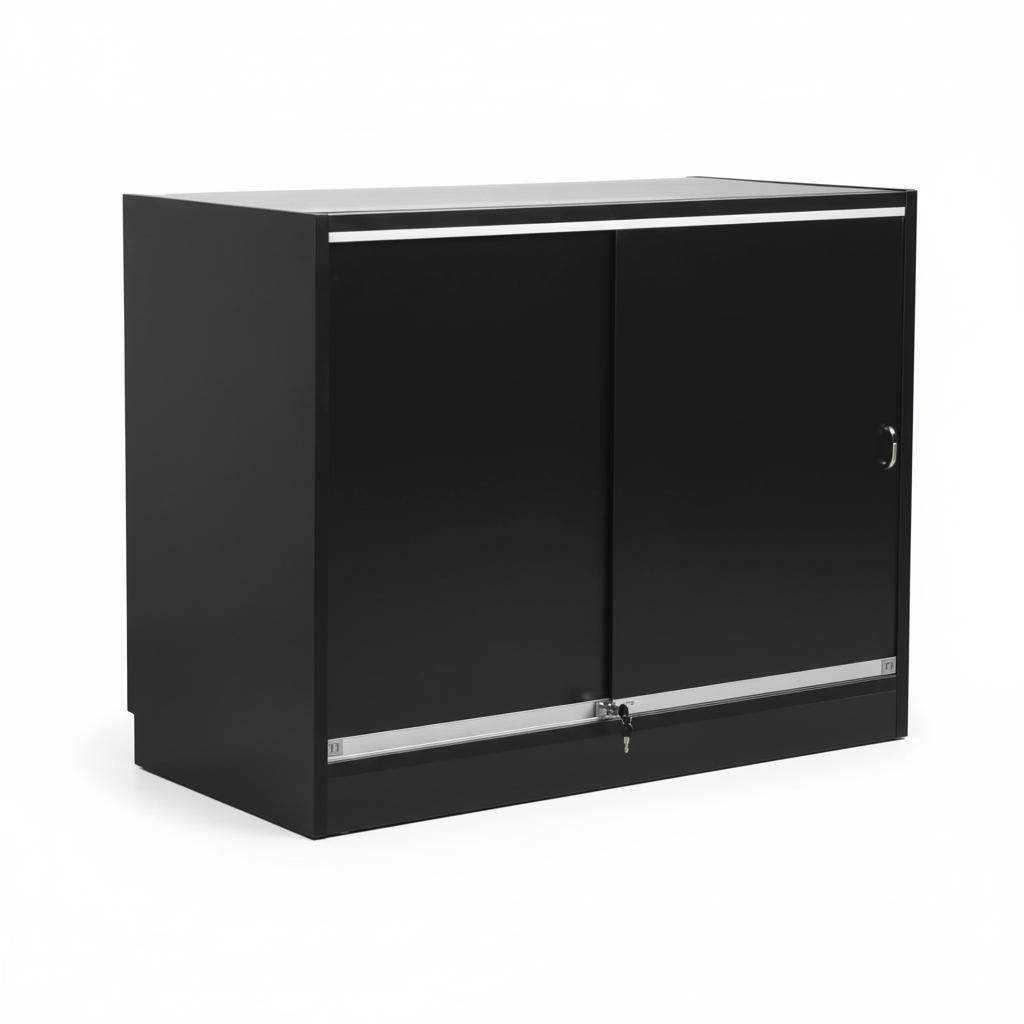 MADS retail counter with 1/3 glass panel, black. B 120