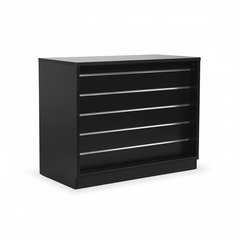 MADS Wide Store Counter, Black. B 120 - Grooved Panel Front