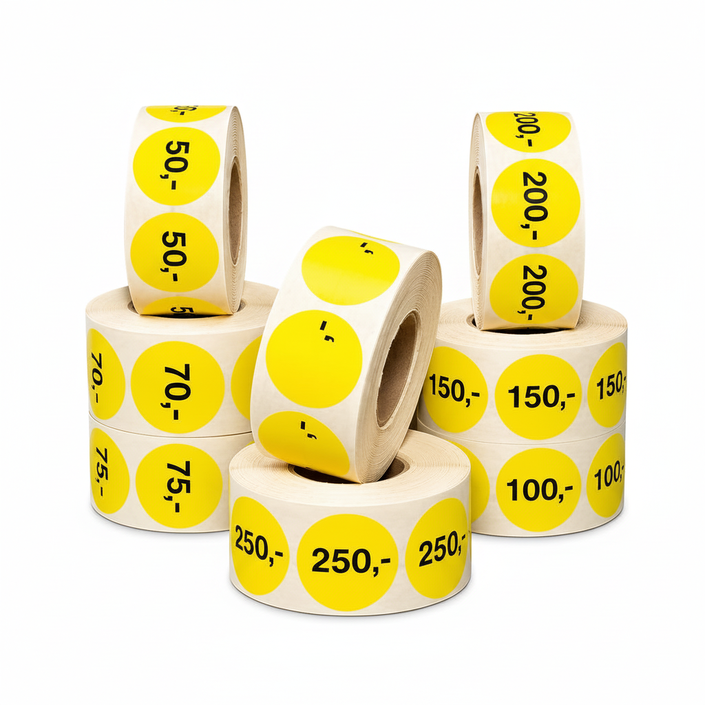 Yellow labels with fixed amount - 1,000 pcs. Select amount