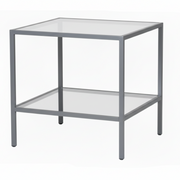 Luton table with clear glass tops, titanium, 80 x 80 x H80 cm.