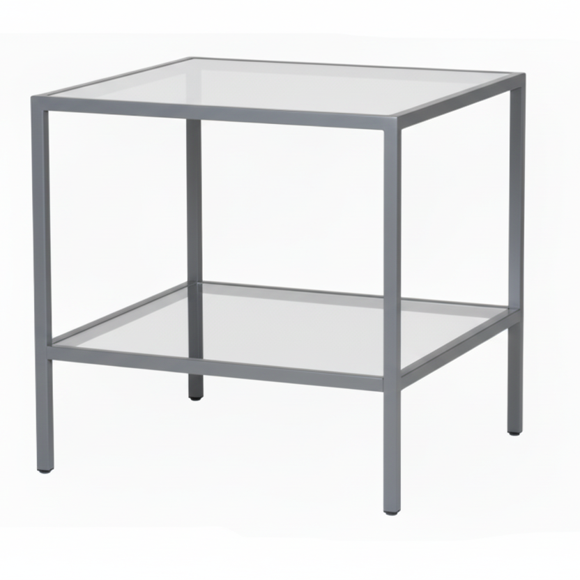 Luton table with clear glass tops, titanium, 80 x 80 x H80 cm.