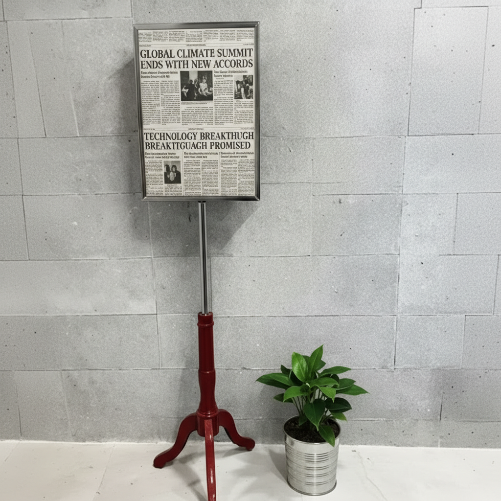 French sign base, mahogany, A4 frame in chrome.