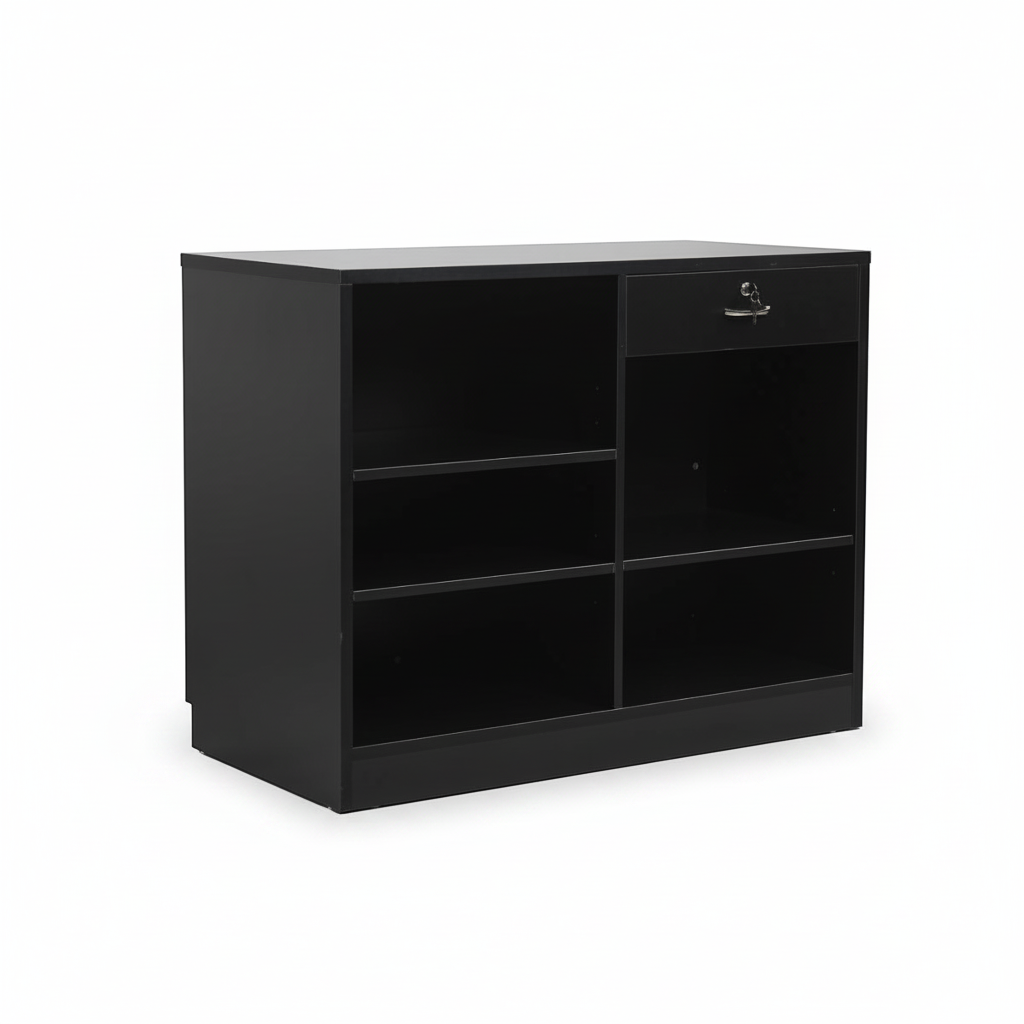 MADS Wide Store Counter, Black. B 120 - Grooved Panel Front