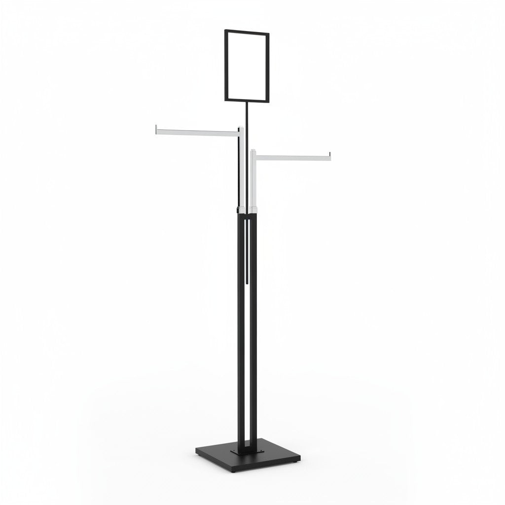Joystick stand with 2 straight arms (38 cm) in chrome, height-adjustable, includes leveling feet, black stand, 80 x 39 cm, H125-195 cm
