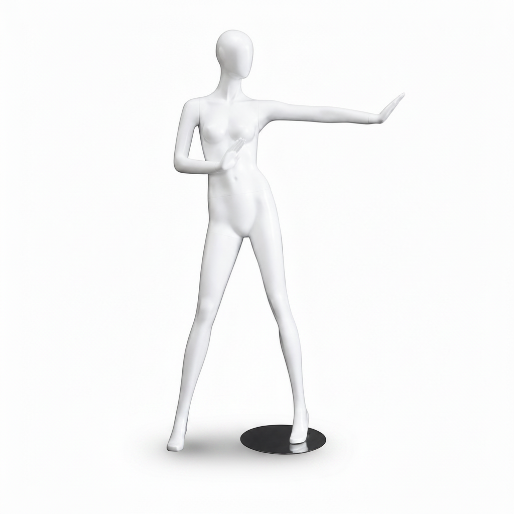 1100 Faceless female mannequin. White high gloss with faceless head. H 178 cm. Stop disco