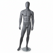 1600 Faceless male mannequin. Matte gray with Faceless head. H184 cm. Metal base plate