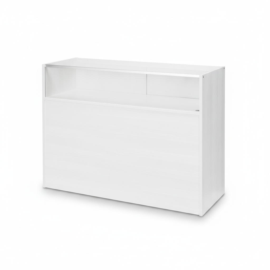Slimline Disk, glass module with 1/4 glass front and sliding doors, white, W 122 × D 46 × H 96 cm