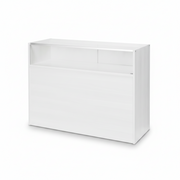 Slimline Disk, glass module with 1/4 glass front and sliding doors, white, W 122 × D 46 × H 96 cm