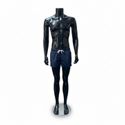 Family men's mannequin. Black high-gloss without head. Round glass base. H175 cm. Model B - stands upright