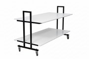 Sales table, L10, double with white tabletops, black, 155 x 74 x H90 cm.