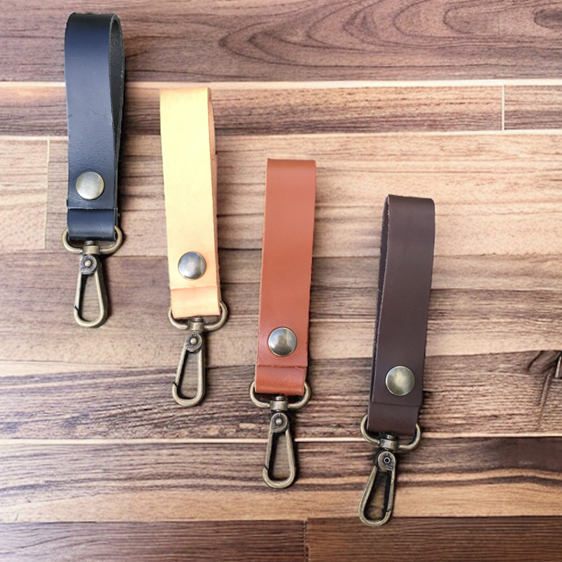 Leather Strap with Carabiner Hook - Brown